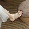 2025 Summer New Pearl One-word Sandals Women's Fashion and Comfort Low-heeled Open-toed Flat Beach Shoes Outer Wear