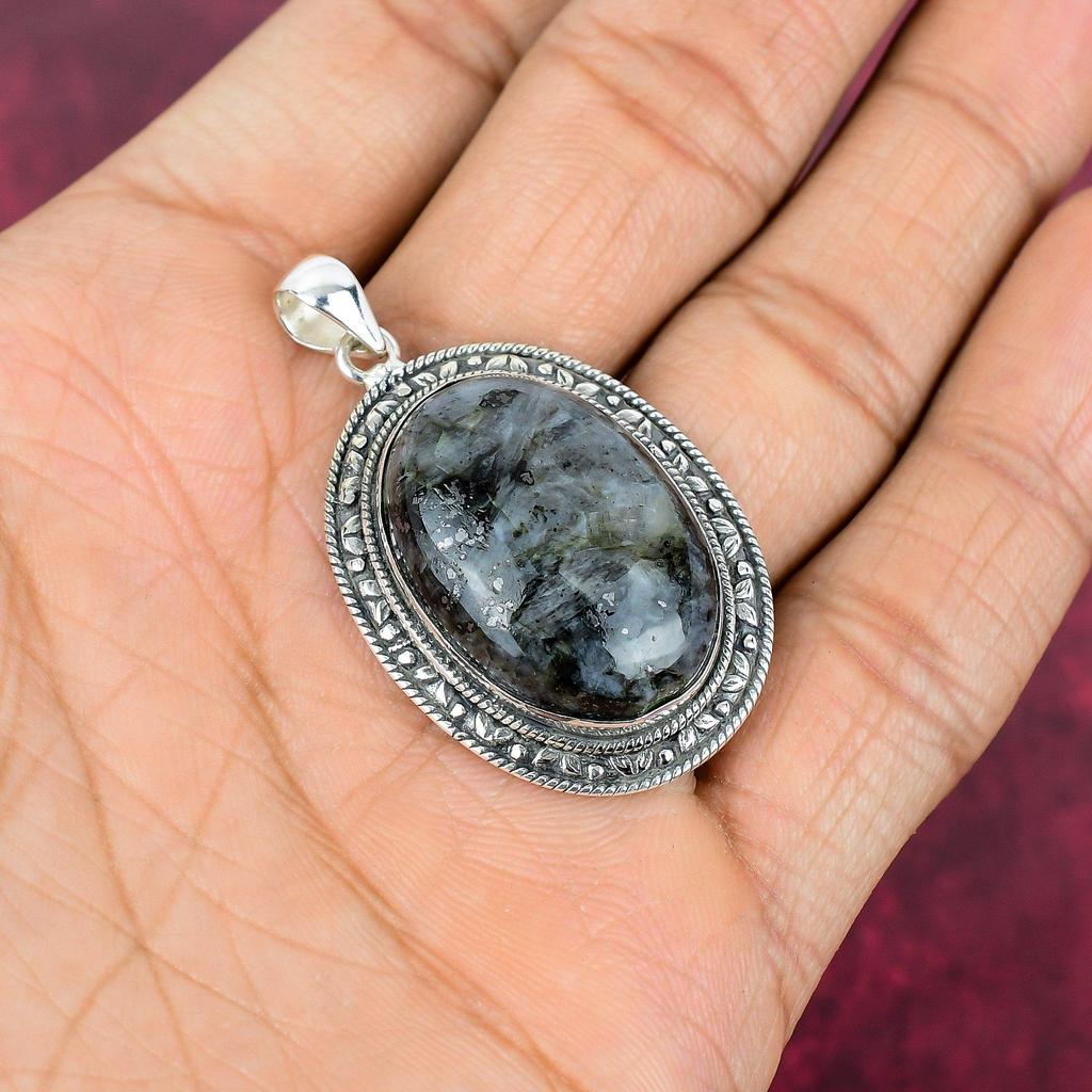 Подвеска из ларвикита, подвеска из стерлингового серебра 925 пробы, ювелирные изделия из драгоценных камней, подвеска ручной работы, удивительные украшения, подарок для нее