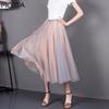 Spring Summer Women Temperament High-waisted Mid-length Elegant Net Gauze Skirt Multilayer Large A-line Pleated Skirt Female