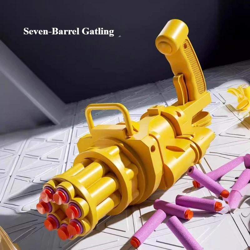 7-ствольный бластер-пулемет для пенных дротиков, игрушечное оружие с мягкими пулями, безопасная игра в стрельбу на открытом воздухе для мальчиков, детей, снятие стресса