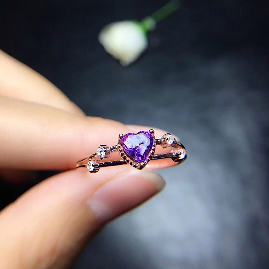 Hot Selling Fashion Heart Shape Purple Zircon Women's Luxury Crystal Rose Ring