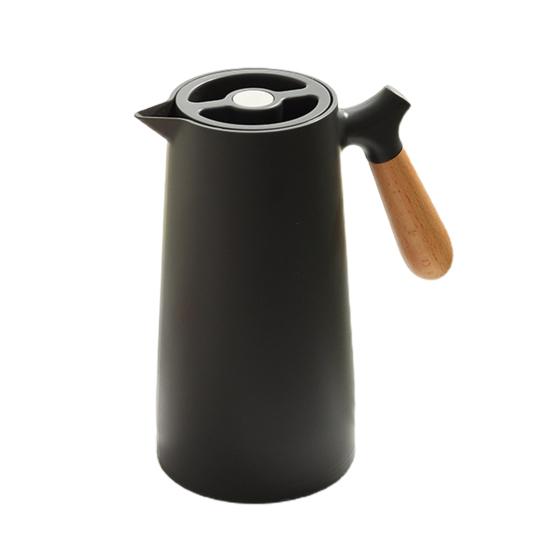 1L Home Glass Liner Thermal Flask Coffee Handle Solid Wood Insulation Kettle