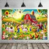 1pc vivid farm scene background polyester decorative flag - colorful sunset red barn cows