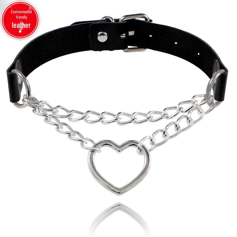 Экологичный чокер-ожерелье из ПУ кожи в виде персикового сердца Харадзюку - Модная цепочка на ключицу в форме сердца