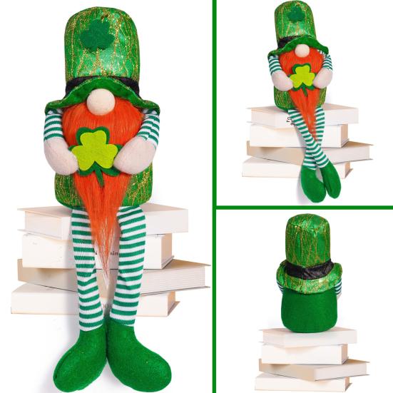 St. Patrick's Day Gnome Decoration Plush Gnome Doll Figurine with Shamrock Handmade Irish Faceless Dwarf Ornament for Table Decor