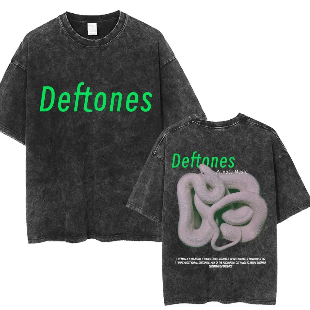 Deftones Футболка оверсайз с принтом Dripping Skull Cracked Logo, двусторонняя, винтажная стирка, унисекс, уличная одежда для поклонников альтернативного металла, 100% хлопок, повседневная