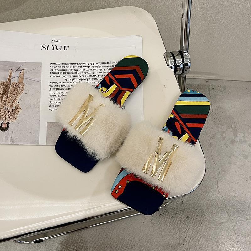 Женские меховые тапочки, пушистые, милые, плюшевые, женские шлепанцы, новинка 2024 года, домашние, на открытом воздухе, нескользящие, износостойкие, плоские сандалии Four Seasons