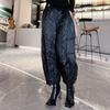 Women Cotton Pants Elastic Waist Wide Leg Lightweight Trousers with Pockets Solid Color Thin Down Cotton Pants