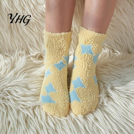Autumn Winter Bed Socks Coral Fleece for Women, Soft Thermal Crew with Non-Binding Loose Fit Lounge Top, Fuzzy Sleep Cute Prints Comfortable