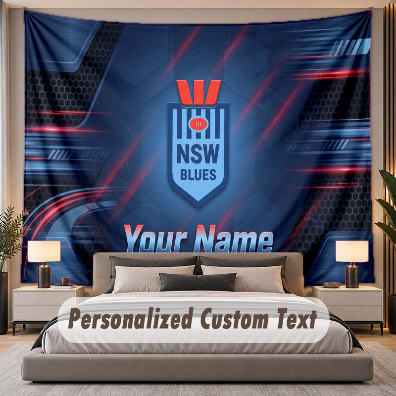 Custom Name Text Tapestry NSW Blues Personalized Polyester Wall Tapestry For Bedroom And Room