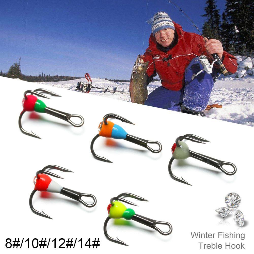 5pcs New Style 8# 10# 12# 14# Winter Carbon Steel Ice Fishing Hooks Three-jaw Hook Tackle Tools