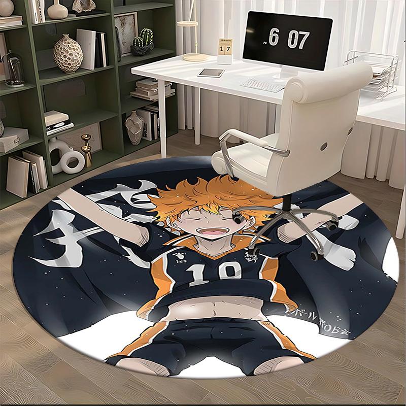 1 шт. Круглый ковер Haikyuu Хината Сёё 10 - Коврик для стула с дизайном из аниме, Подарок для офиса, Сезонное украшение, Подходит для декора дома, Гостиной