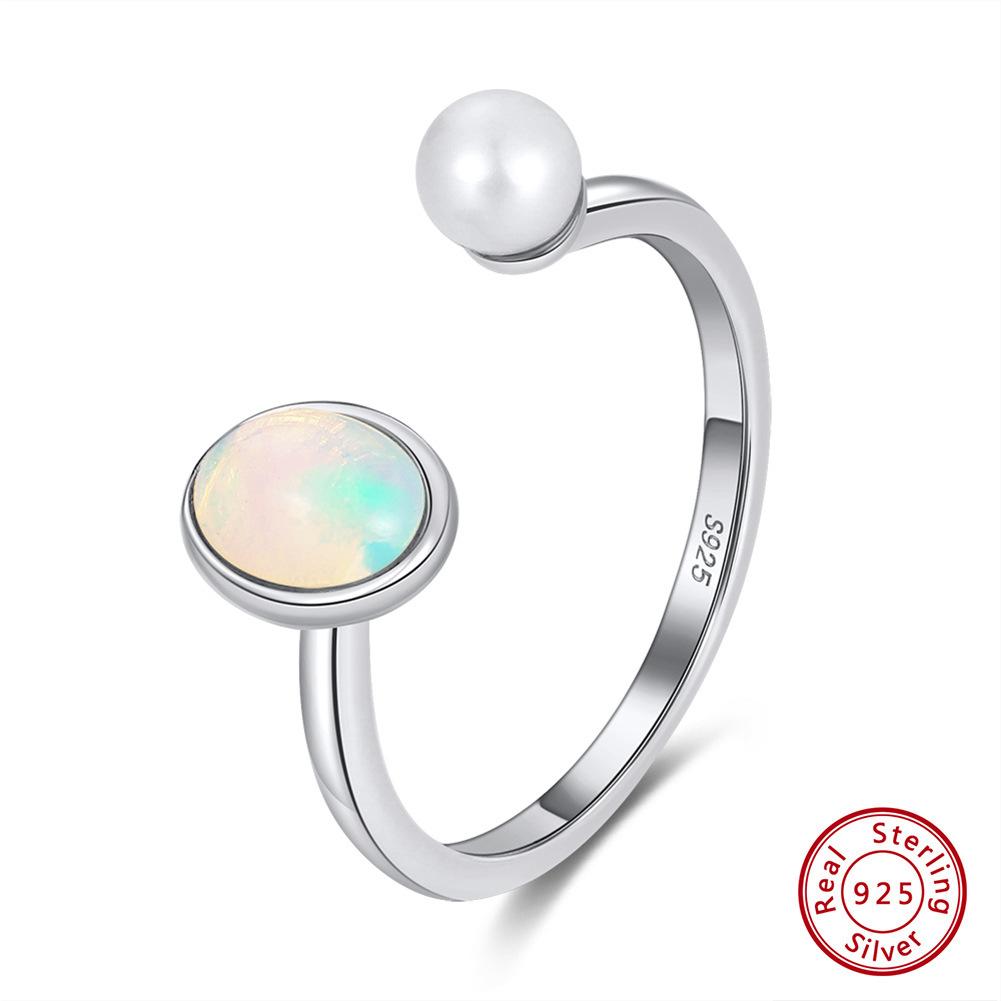 S925 Sterling Silver Ring Natural Opal Stone Golden Bird Hammer Ring