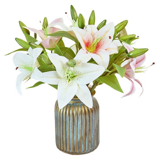 Искусственная ветка лилии со стеблем, зеленые листья, домашняя свадьба, вечеринка, искусственный цветок, цветочная композиция в помещении и на открытом воздухе