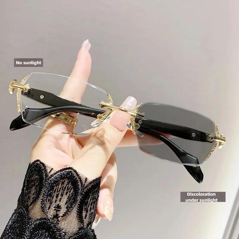 Новые модные безоправные фотохромные женские очки для близорукости с передовой нейтральной металлической оправой HD-очки с защитой от синего света