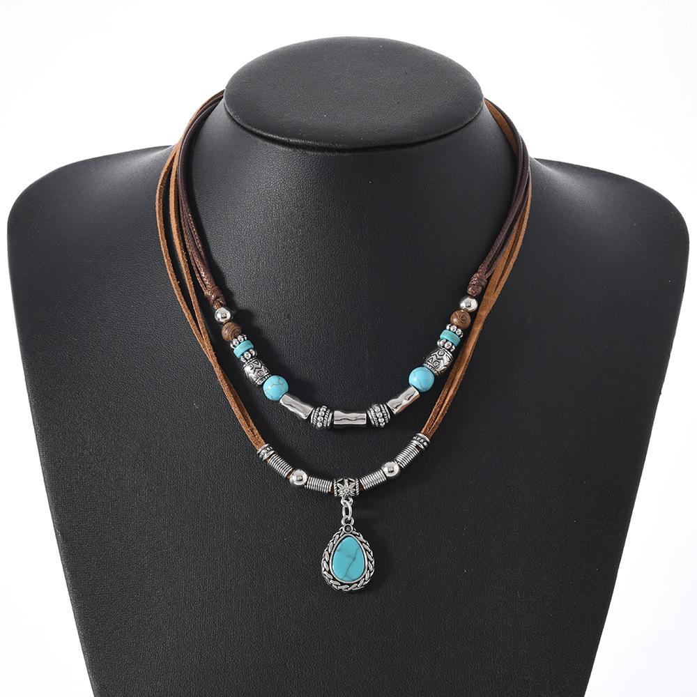 Butterfly-shaped Wooden Beaded Double-layer Necklace, Women's Retro-style Woven Rope Collarbone Chain