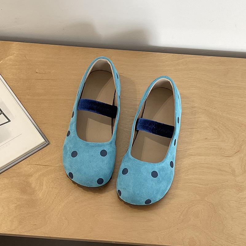 Туфли Мэри Джейн с неглубоким воротом, детские, весна-лето 2025, новые балетки Fairy Wind в горошек на плоской подошве