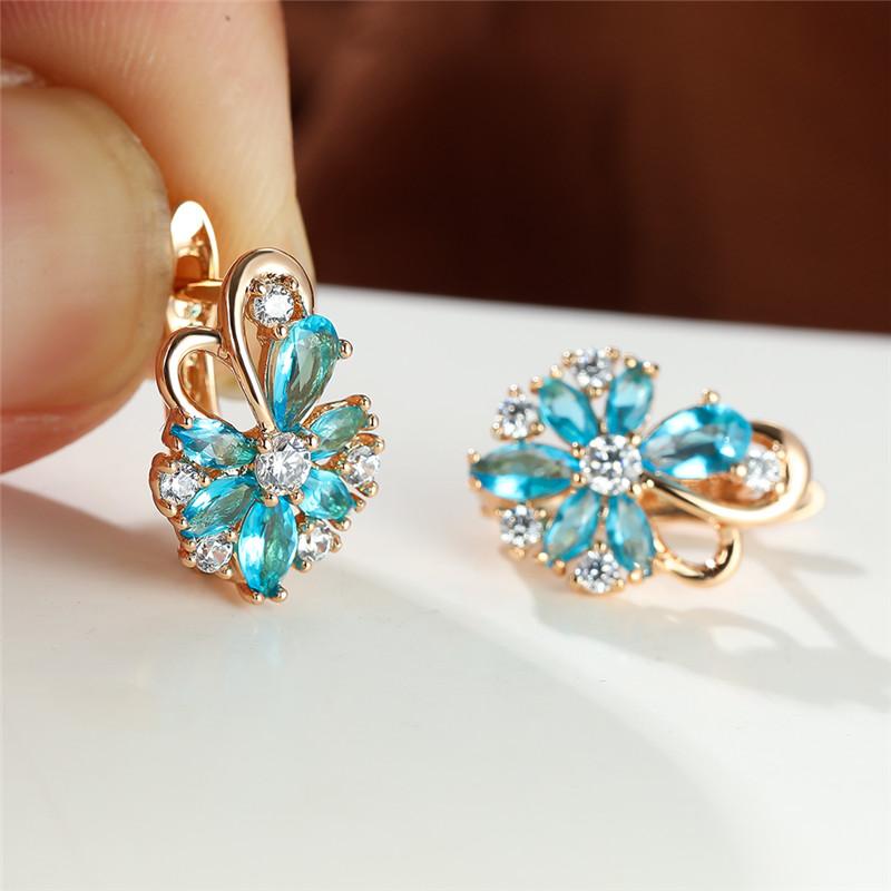 1 пара, серьги-клипсы в виде капли воды, синие, розовые, фиолетовые, цвета морской волны, с лепестками цветка, в цветочном стиле