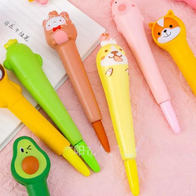 1Pc Cute Cartoon Fruit Animal Decompression Gel Pen Creative Fun Kid Soft Elastic Pinch Pen Student Stationery School Supplies