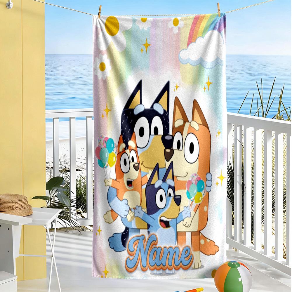 Bluey's Colorful Friends Customized Name Beach Towel Super Soft Microfiber Quickdry Fabric Suitable for Swimming Gym Camping Yoga Vacation