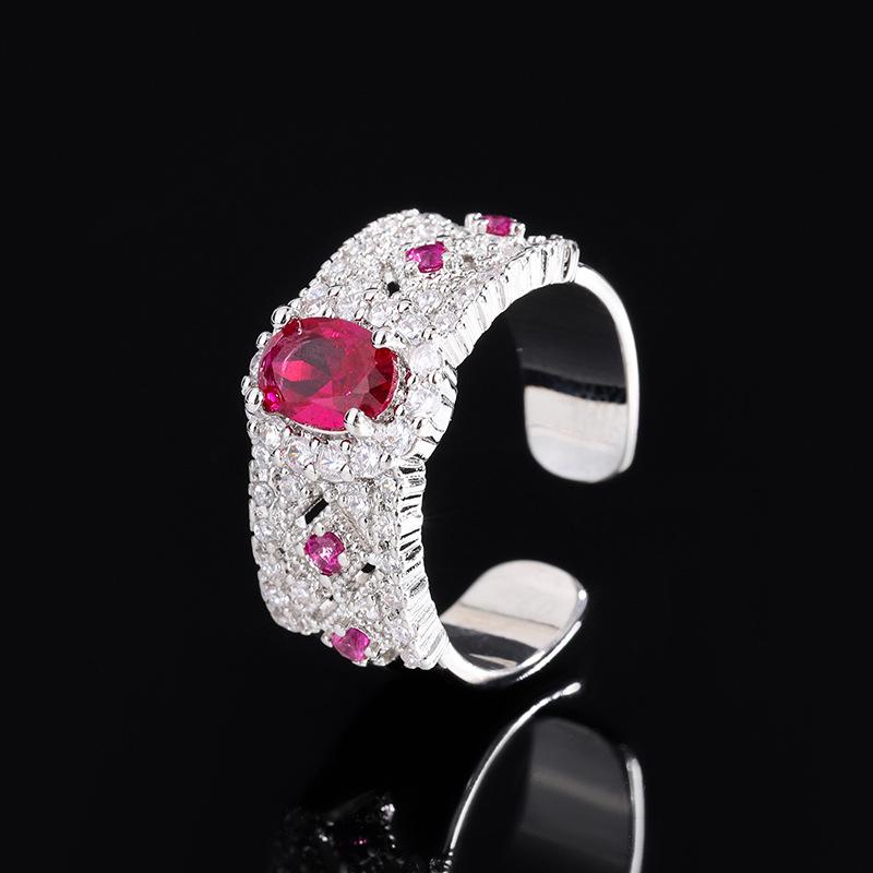 Открытое кольцо в стиле ретро, открытое кольцо с красным корундом, корейская версия персонализированного простого кольца с сапфиром, модное кольцо на указательный палец