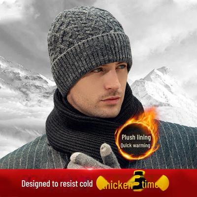 «Мужская зимняя вязаная шапка из шерсти и бархата»: Теплый, плотный и идеально подходит для пап среднего и пожилого возраста.