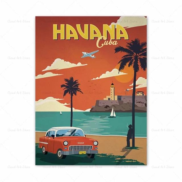 Vintage Miami California Canvas Painting Retro Travel Poster Tourist Scenery Wall Art for Living Room Decoration Home Decor