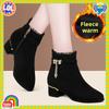Осень Зима Короткие Ботинки Женские Круглый Носок Толстый Каблук Высокий Каблук Флисовая Подкладка Теплые Хлопковые Туфли Средний Каблук Низкий Каблук