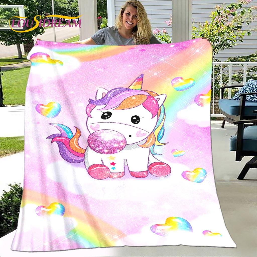 Cartoon Cute Unicorn Blanket,Flannel Blanket Throw Blanket,Children's Warm Blanket for Living Room Bedroom Beds Sofa Travel Gift