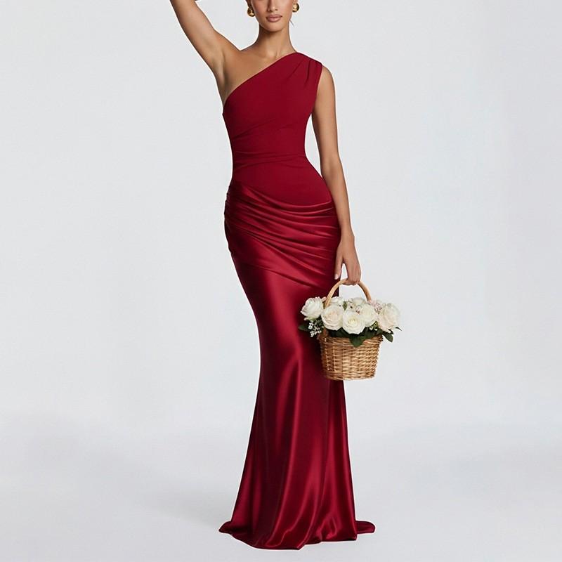 2026 Womens Elegant Slim-Fit Long Dress High Waist Sleeveless Wrap Neck Solid Color Formal Party Gown