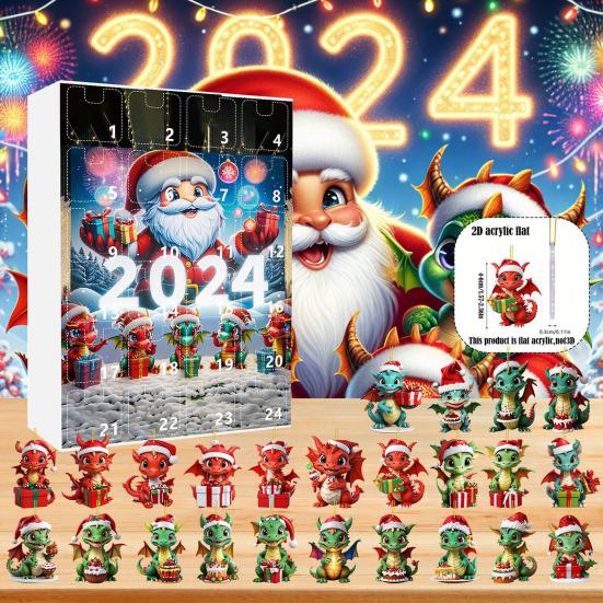 Рождественский Адвент-календарь Акриловый кулон в виде дракона, 24-дневный календарь обратного отсчета с внутренним мультфильмом