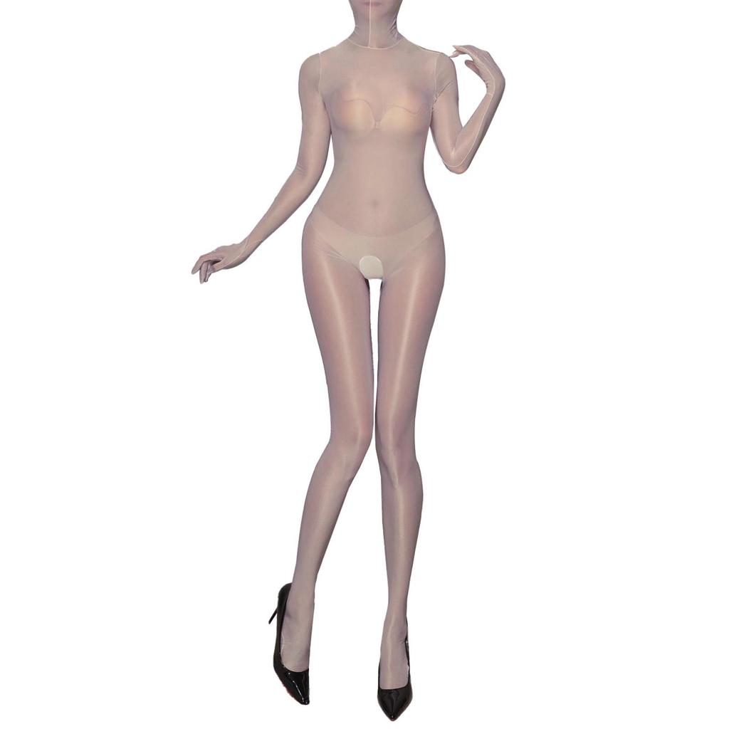 Женский 8D масляный блестящий глянцевый полный нейлоновый чулок, прозрачный боди с капюшоном, комбинезон