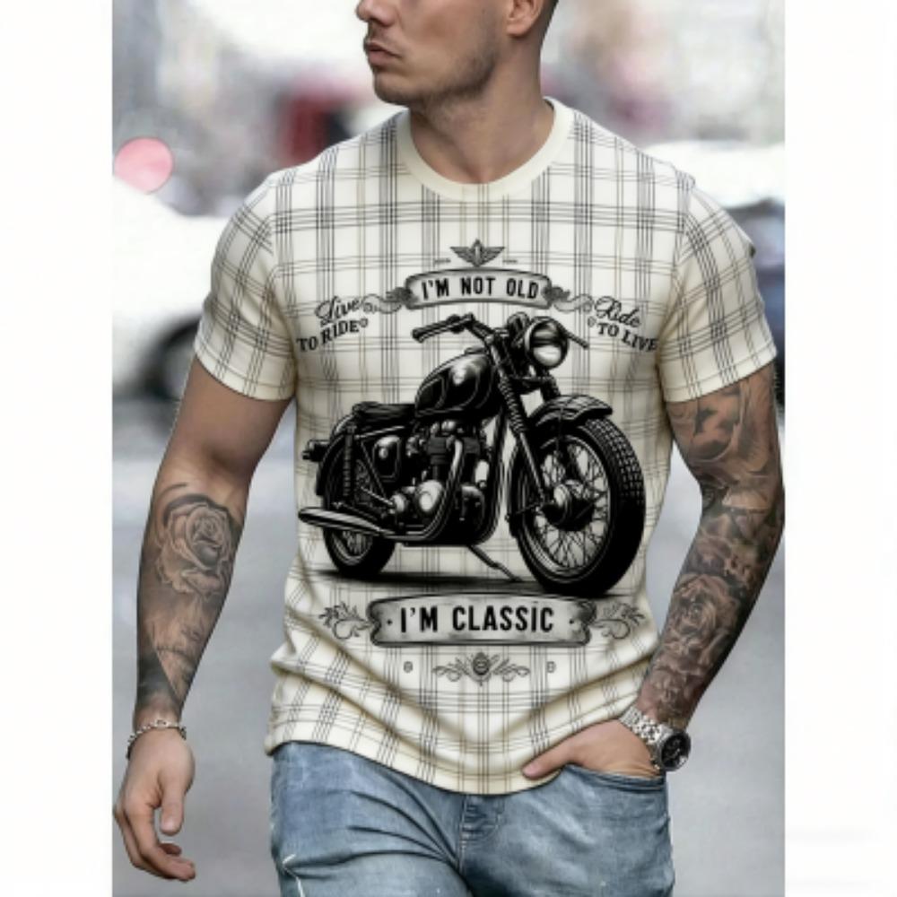 Fashion Summer Men's T-Shirt Grid Motorcycle 3D Print Tees Top Street Casual Loose Outdoor Short Sleeve Plus Size Women T-shirt