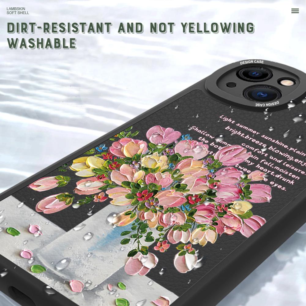 Slim Skin Feeling Cartoon Flowers Soft Silicone PU Leather Cover Phone Case for iPhone Samsung Huawei Honor Xiaomi Redmi OPPO Realme Vivo