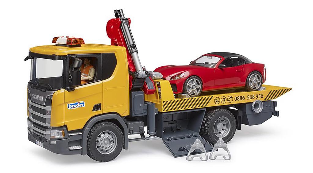 Toy Tow Truck Bruder Scania Super R Yellow with Removable Roof Roadster Model BR03552