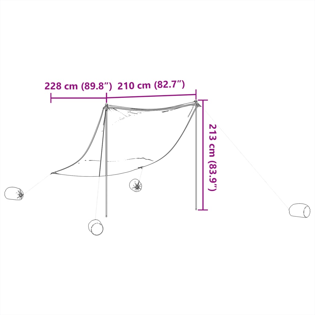 Beach Sun Shade Tent with Sandbags Blue 214 x 236 cm