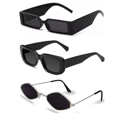 Sheomy Unisex Combo предлагает набор из 3 очков MC stan, солнцезащитные очки MC stan, солнцезащитные очки Candy, черные, прямоугольные, узкие солнцезащитные очки для женщин::Мужчины, конфеты MC Стэн 30