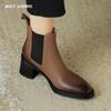 Лаконичные женские ботильоны в стиле ретро на низком каблуке из натуральной кожи, женские, осень-зима 2024, новые базовые офисные женские короткие черные ботинки