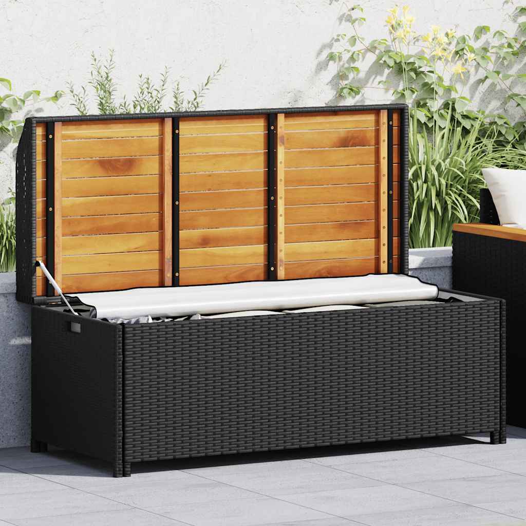 Storage Bench with 120 cm Poly Rattan in Black