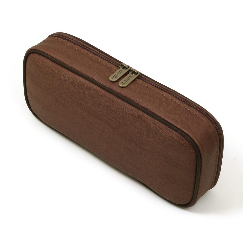 LOONLOON 664 Wood Pencil Large Wood Grain Case, Brown, Capacity, Stylish, Two-story, Multi-functional,