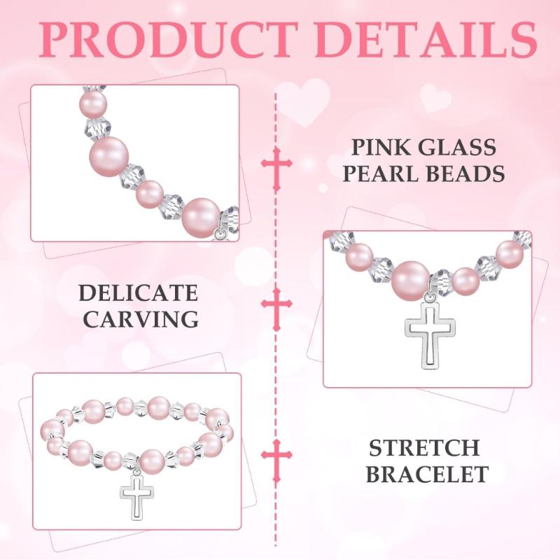 12PCS Delicate Hollow Crucifix Pearls Beads Bracelets Accessories Religious Celebration Gift Set For Guests Event