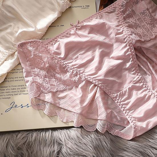 Женские трусики со средней талией, кружевной декор с бантом, большие размеры, сплошной цвет, контроль живота, мягкие эластичные быстросохнущие антисептические женские трусы, трусы