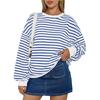 Women's Round Neck Long Sleeve Oversized Top Striped Print Pullover Hoodie
