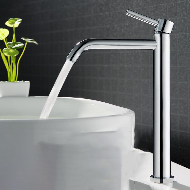 Tall Basin Sink Faucet Slim Black Chrome Bathroom Washbasin Water Mixer Tap Hot Cold Water Basin Crane Deck Mounted Bathroom Tap