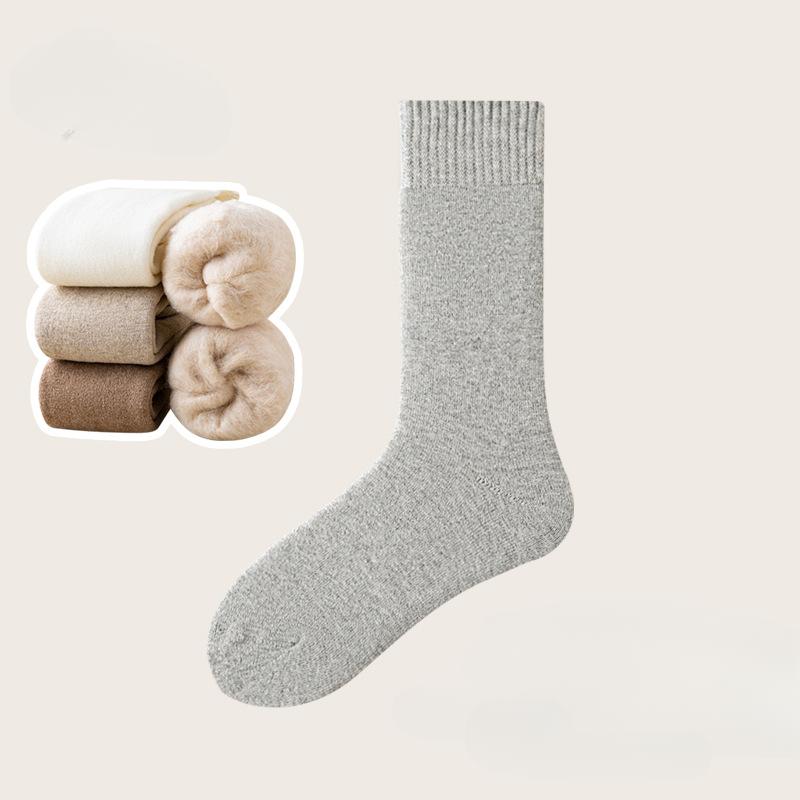 3 Pairs Solid Fleece Lined Calf Socks, Thickened & Warm Long Socks For Fall & Winter, Women's Stockings & Hosiery