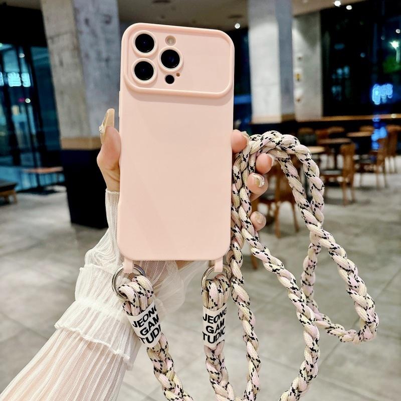 Милый чехол-шнурок для iPhone 16 Pro Max 12 11 13 15 14 Pro, противоударный, с плетением, для ношения через плечо, на шею, мягкая крышка