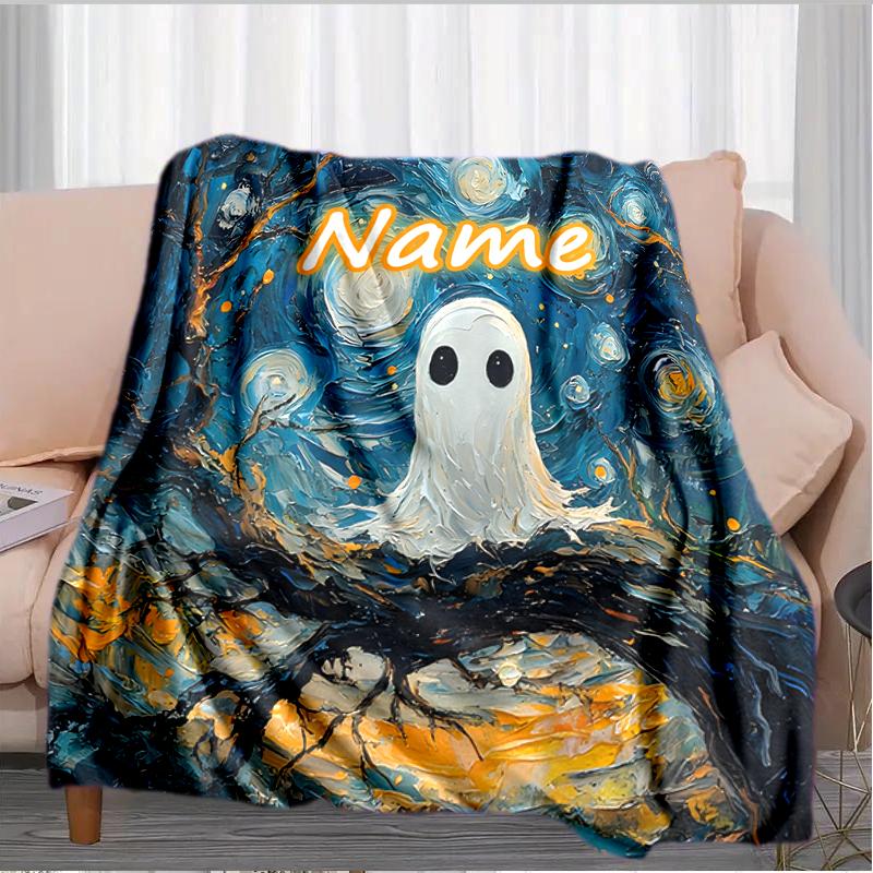 1PC Custom Name Ghostly Night Sky outdooor Flannel blankets Throw Blanket All-Season Throw Gift Bedspread for Couch, Bed, Camping Holiday Birthday gif