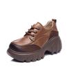 The First Layer of Cowhide Casual Shoes Women's 2025 Autumn New Leather Korean Version of Versatile Lace-up Muffin Platform Single Shoes Women's Shoes