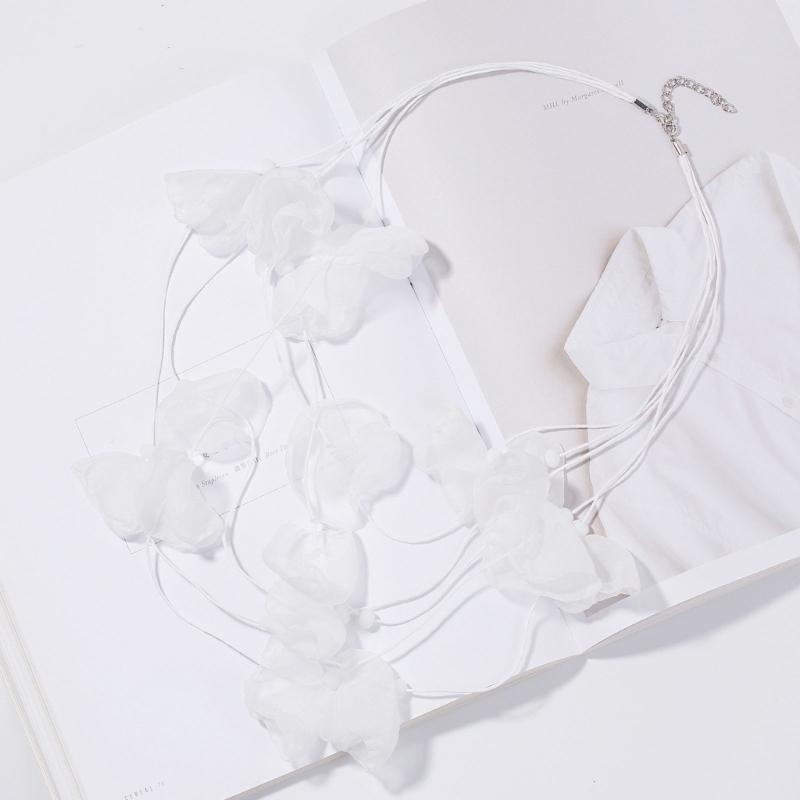 Ожерелье с преувеличенным темпераментом, многослойное, кружевной цветок, марля, художественный лепесток, для женщин, тканевая цветочная деталь, чокер