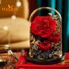 Стеклянная крышка с цветком вечной розы со светодиодной подсветкой, деревянное основание, консервированный стеклянный купол настоящей бесконечности, подарок для жены, подруги, жены на День Святого Валентина
